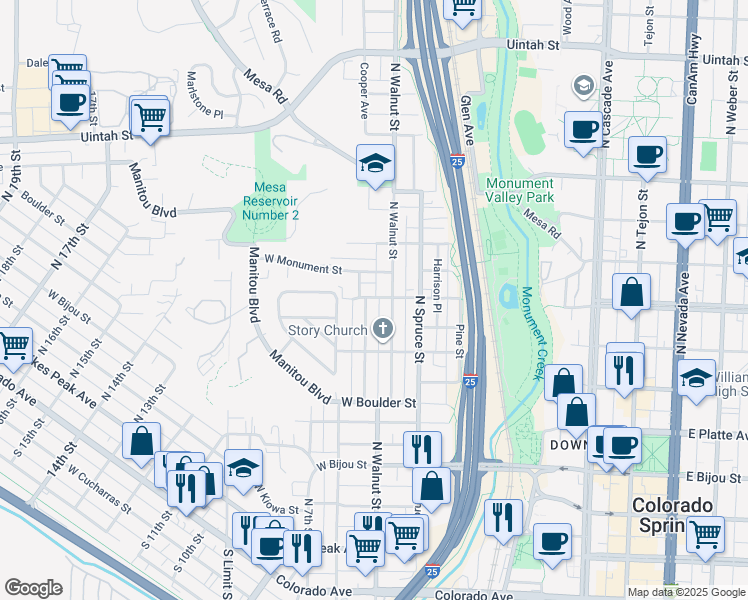 map of restaurants, bars, coffee shops, grocery stores, and more near 622 Cooper Avenue in Colorado Springs