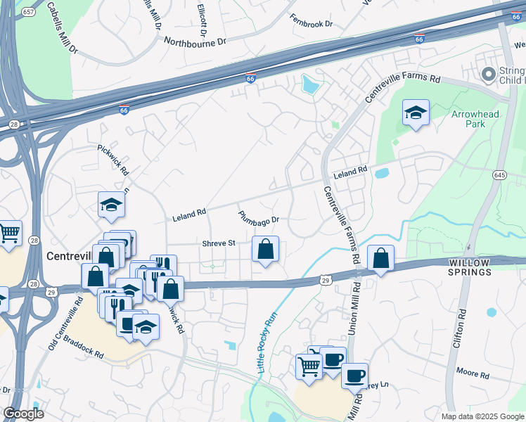 map of restaurants, bars, coffee shops, grocery stores, and more near 13573 Dianthus Court in Centreville