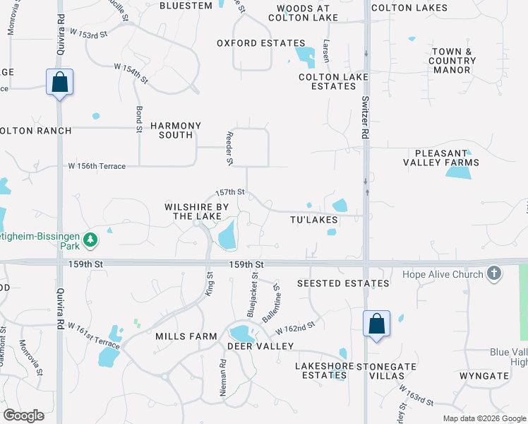 map of restaurants, bars, coffee shops, grocery stores, and more near 10803 157th Street in Overland Park