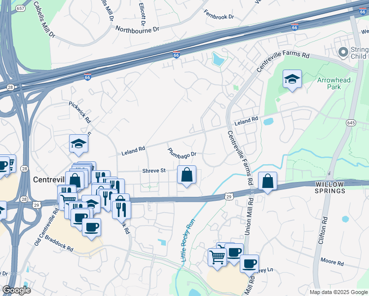 map of restaurants, bars, coffee shops, grocery stores, and more near 13573 Dianthus Court in Centreville