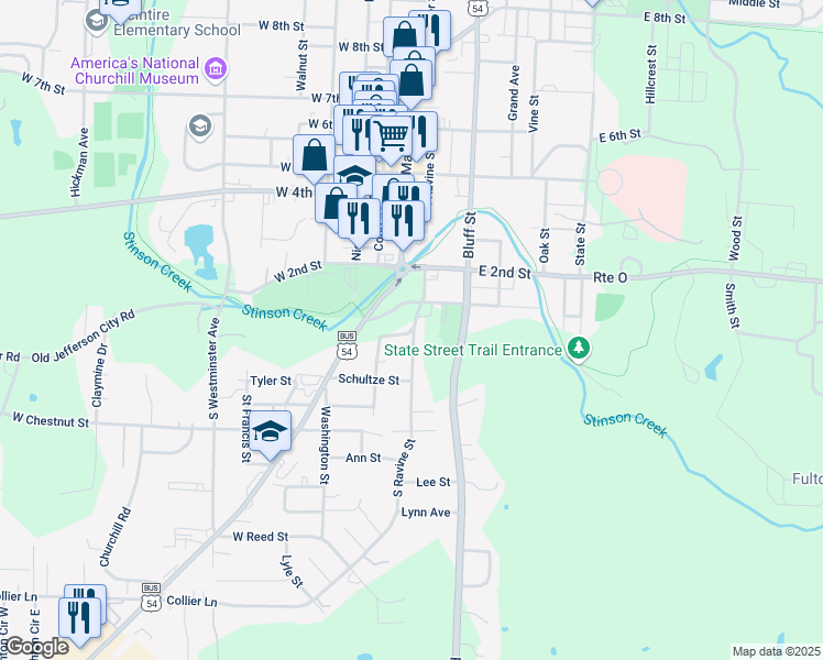 map of restaurants, bars, coffee shops, grocery stores, and more near 105 Hockaday Avenue in Fulton