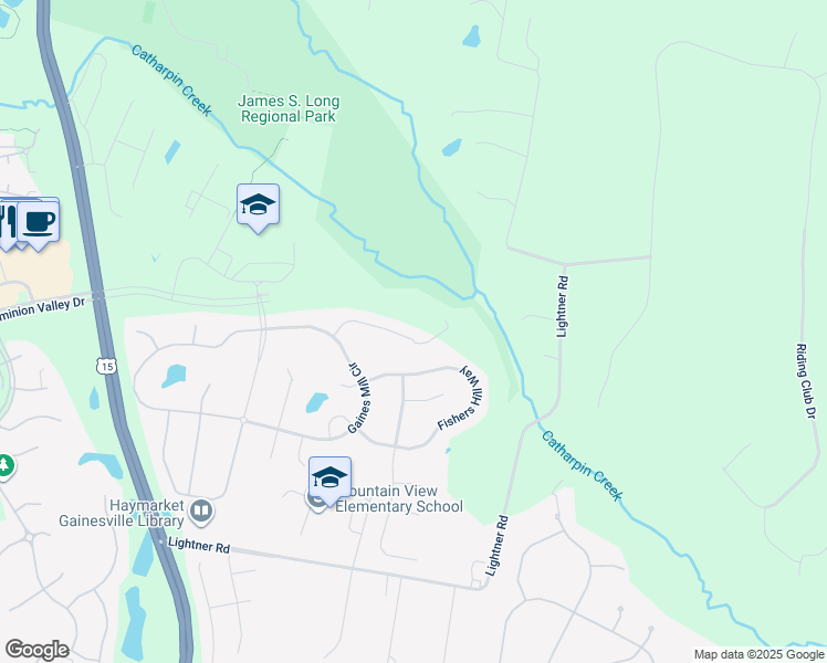map of restaurants, bars, coffee shops, grocery stores, and more near 5312 Chaffins Farm Court in Haymarket