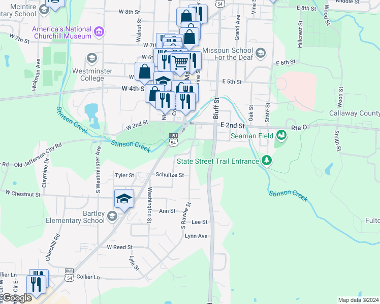 map of restaurants, bars, coffee shops, grocery stores, and more near 105 Hockaday Avenue in Fulton