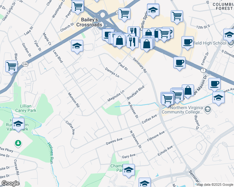 map of restaurants, bars, coffee shops, grocery stores, and more near 5620 Magnolia Lane in Alexandria