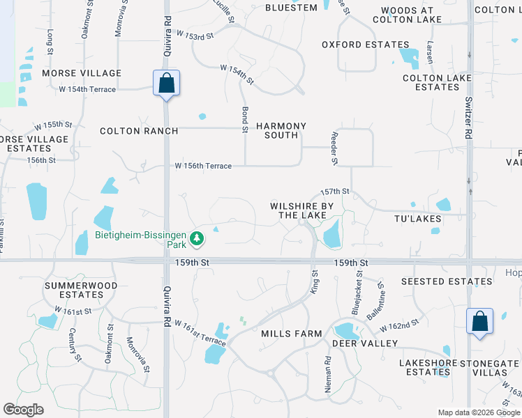 map of restaurants, bars, coffee shops, grocery stores, and more near 11505 West 157th Place in Overland Park