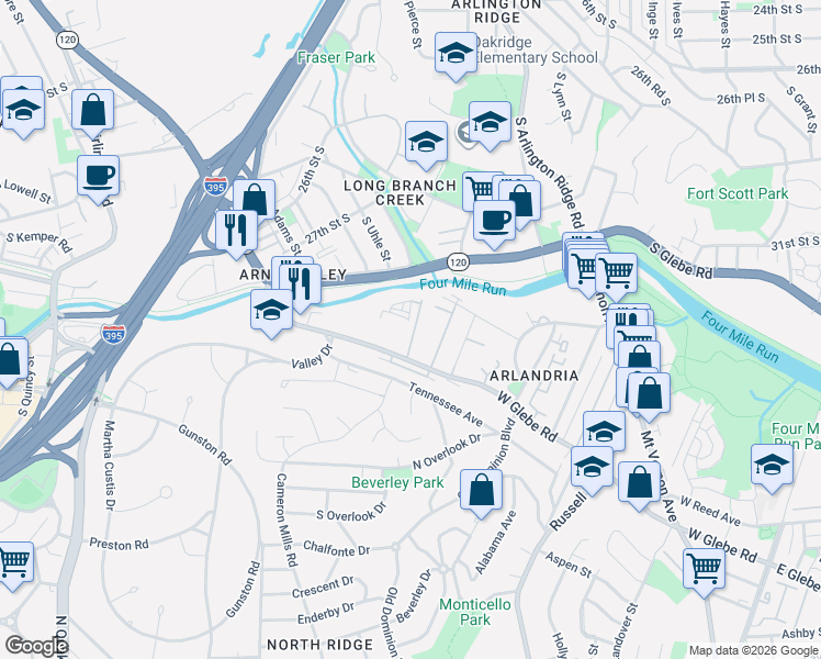 map of restaurants, bars, coffee shops, grocery stores, and more near 871 West Glebe Road in Alexandria