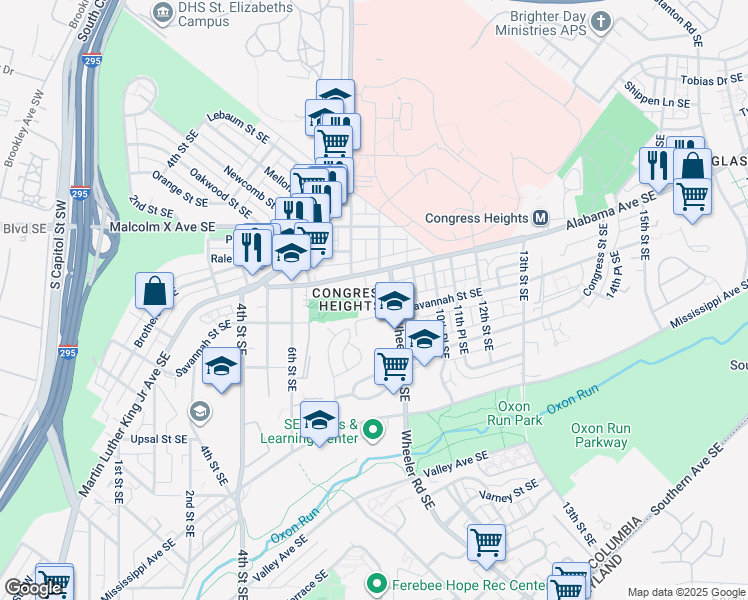 map of restaurants, bars, coffee shops, grocery stores, and more near 3218 8th Street Southeast in Washington