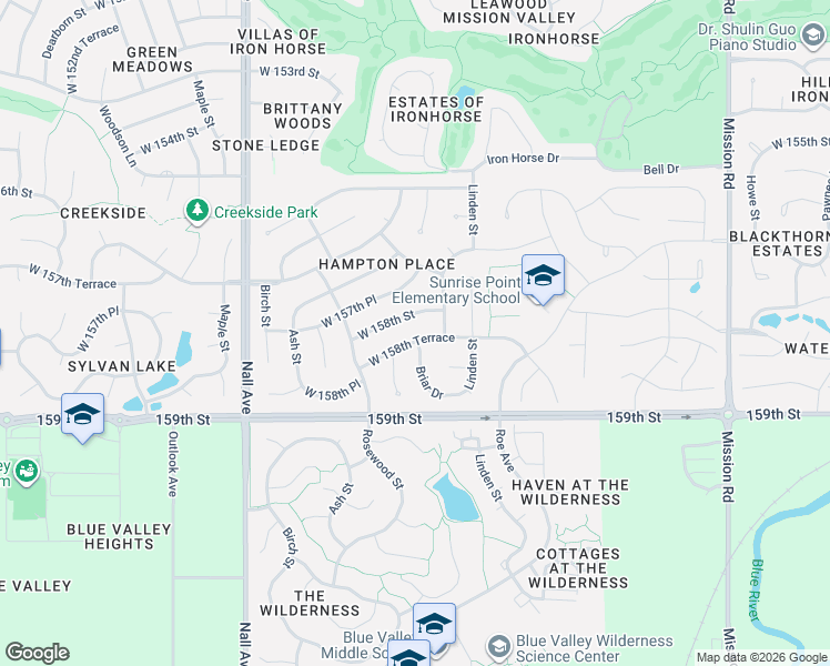 map of restaurants, bars, coffee shops, grocery stores, and more near 4914 West 158th Terrace in Overland Park