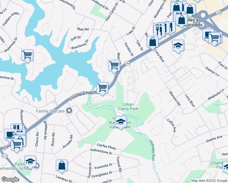 map of restaurants, bars, coffee shops, grocery stores, and more near 3724 Powell Lane in Falls Church