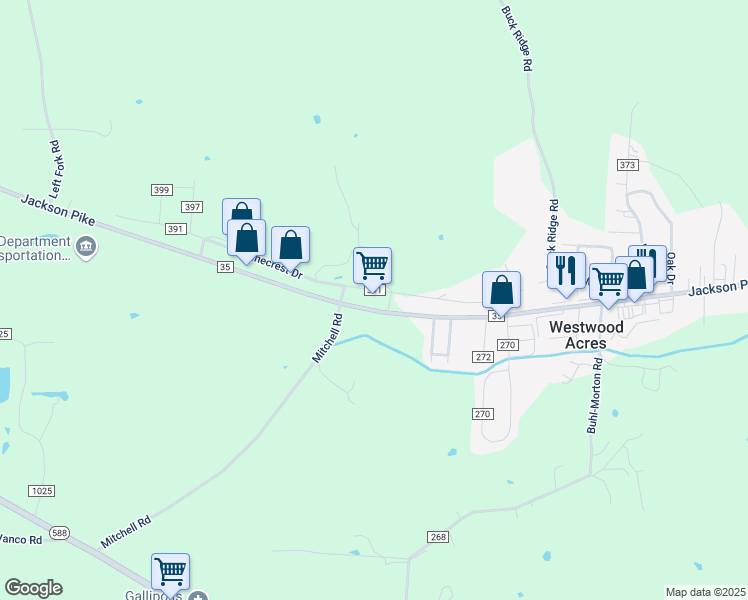 map of restaurants, bars, coffee shops, grocery stores, and more near 1712 Jackson Pike in Bidwell