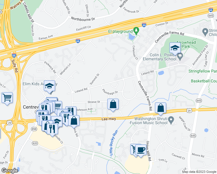 map of restaurants, bars, coffee shops, grocery stores, and more near 13577 Dianthus Court in Centreville