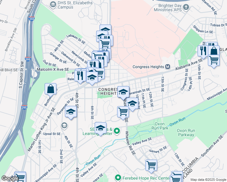 map of restaurants, bars, coffee shops, grocery stores, and more near 3201 8th Street Southeast in Washington