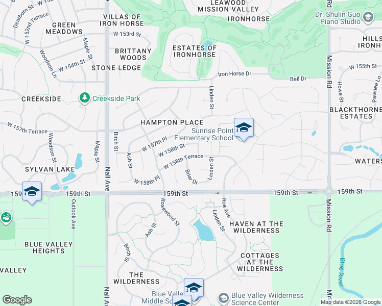 map of restaurants, bars, coffee shops, grocery stores, and more near 4914 West 158th Terrace in Overland Park