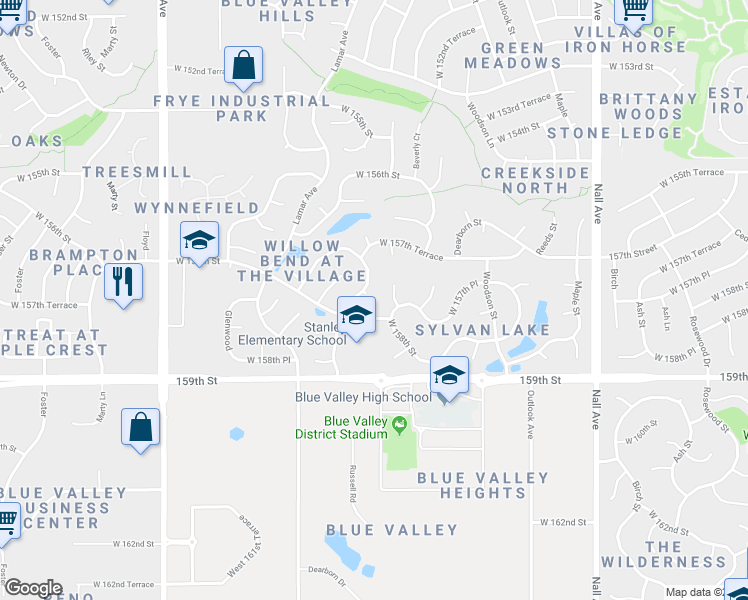 map of restaurants, bars, coffee shops, grocery stores, and more near 15765 Horton Street in Overland Park