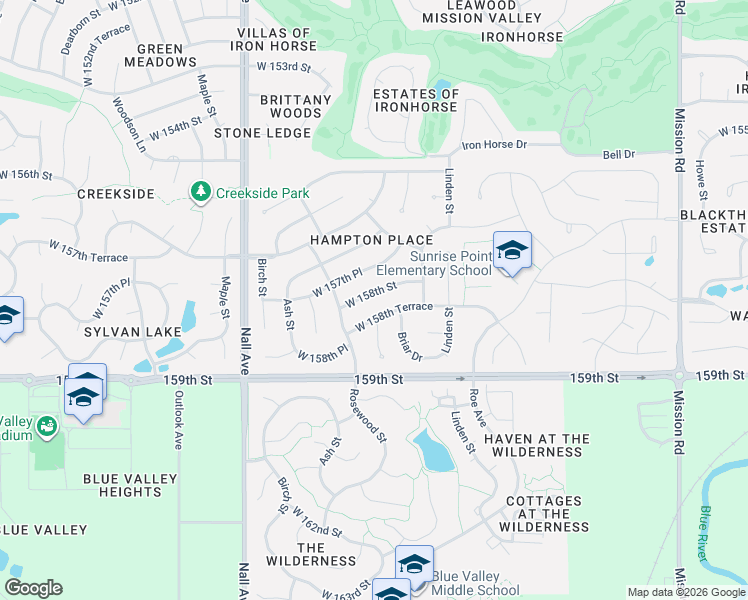 map of restaurants, bars, coffee shops, grocery stores, and more near 5109 West 158th Street in Overland Park