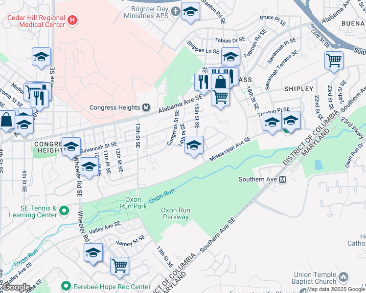map of restaurants, bars, coffee shops, grocery stores, and more near 3330 14th Place Southeast in Washington
