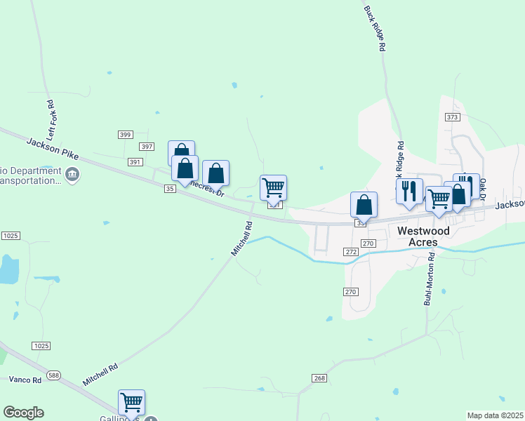 map of restaurants, bars, coffee shops, grocery stores, and more near 1712 Jackson Pike in Bidwell