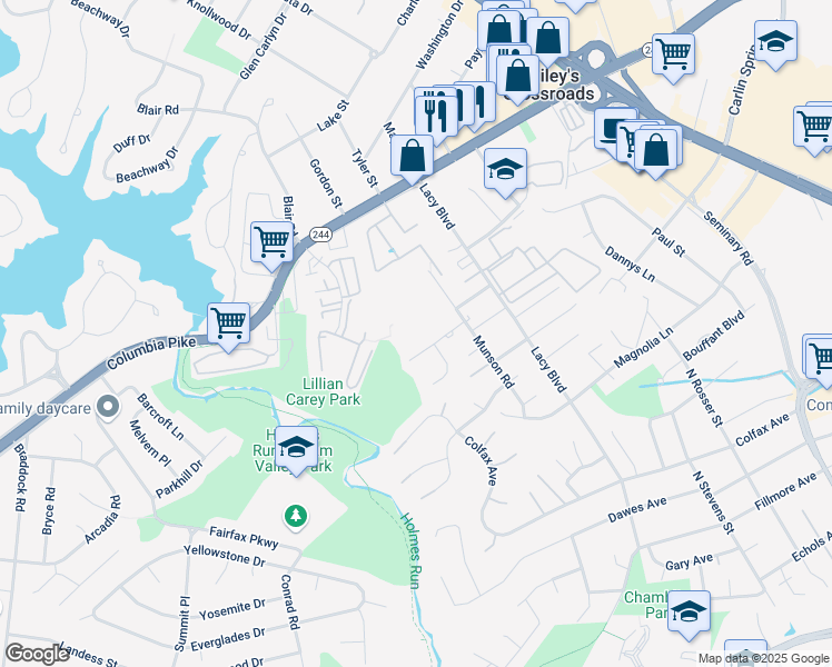 map of restaurants, bars, coffee shops, grocery stores, and more near 5920 Summers Lane in Falls Church