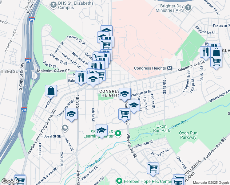 map of restaurants, bars, coffee shops, grocery stores, and more near 3211 8th Street Southeast in Washington