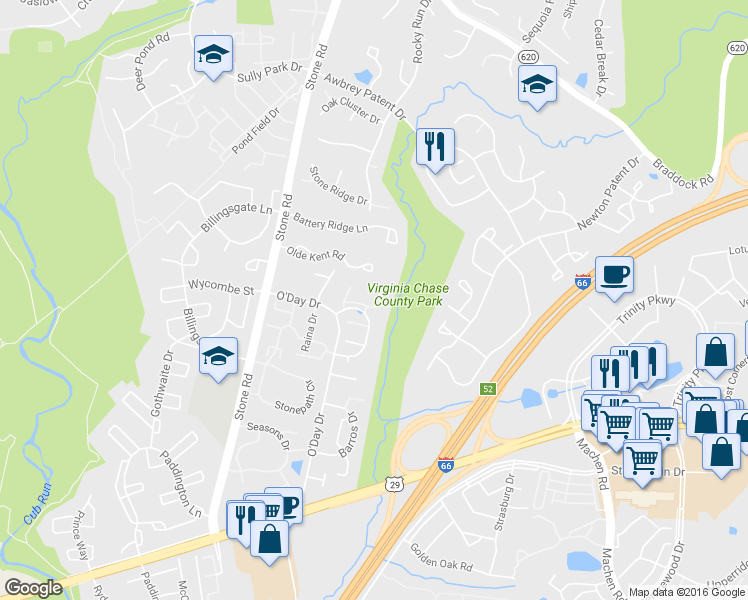 map of restaurants, bars, coffee shops, grocery stores, and more near 5940 Baron Kent Lane in Centreville
