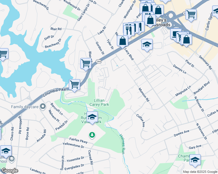 map of restaurants, bars, coffee shops, grocery stores, and more near 3702 Steppes Court in Falls Church