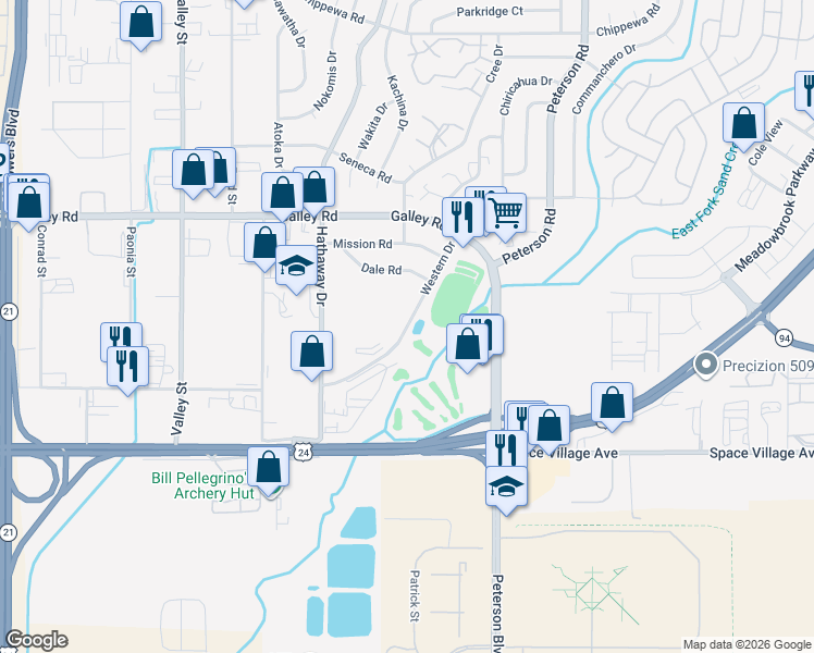 map of restaurants, bars, coffee shops, grocery stores, and more near 6772 Condor Hill Heights in Colorado Springs