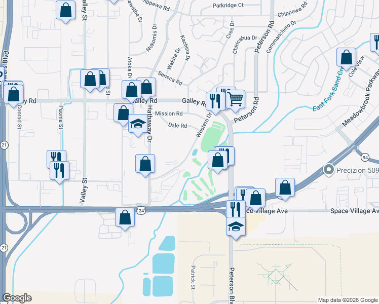 map of restaurants, bars, coffee shops, grocery stores, and more near 801-833 Western Drive in Colorado Springs