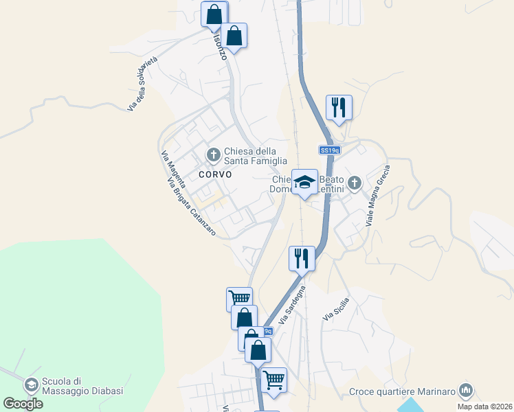 map of restaurants, bars, coffee shops, grocery stores, and more near 48 Via Brigata Catanzaro in Catanzaro