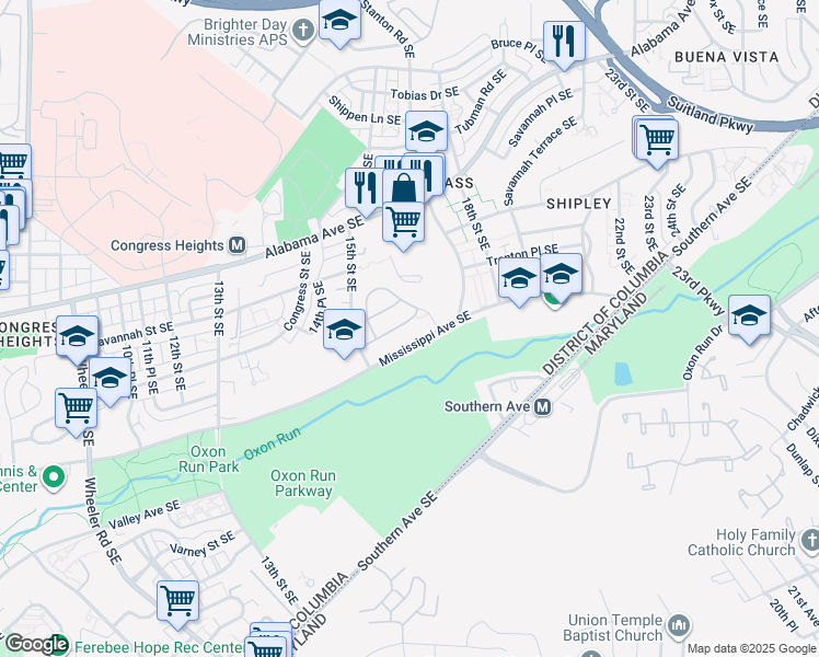 map of restaurants, bars, coffee shops, grocery stores, and more near 1019 Anderson Place Southeast in Washington