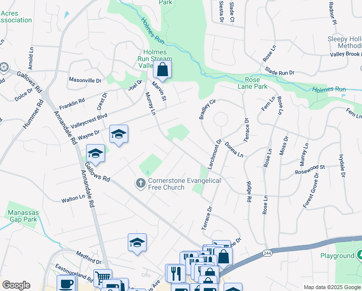 map of restaurants, bars, coffee shops, grocery stores, and more near 7120 Murray Lane in Annandale