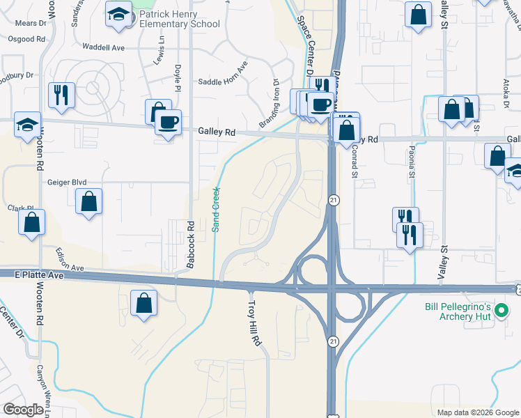 map of restaurants, bars, coffee shops, grocery stores, and more near 5521 Cernan Heights in Colorado Springs