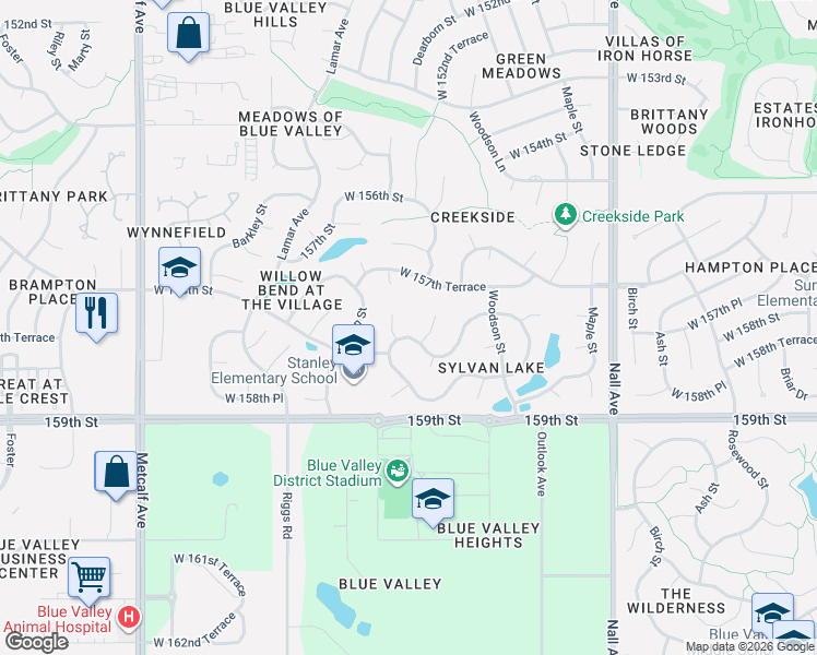 map of restaurants, bars, coffee shops, grocery stores, and more near 15767 Beverly Street in Overland Park