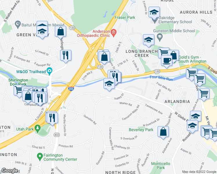map of restaurants, bars, coffee shops, grocery stores, and more near 1066 West Glebe Road in Alexandria