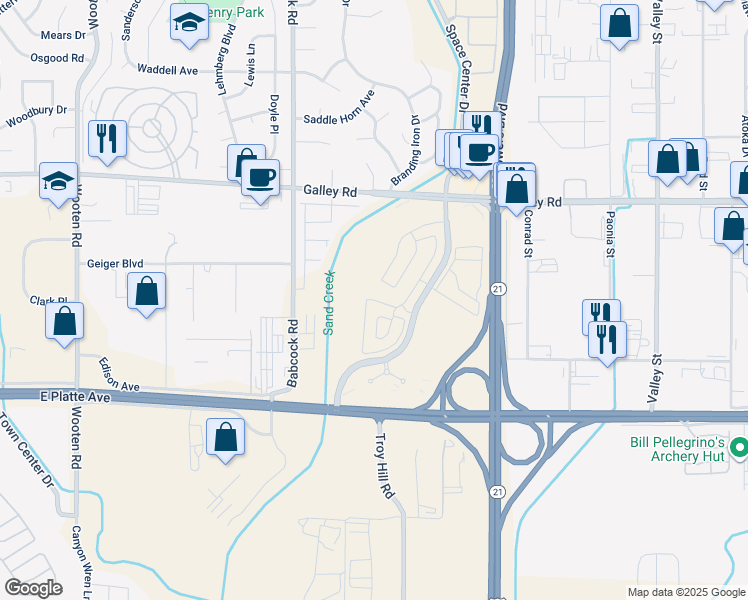 map of restaurants, bars, coffee shops, grocery stores, and more near 5521 Cernan Heights in Colorado Springs