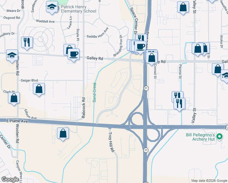 map of restaurants, bars, coffee shops, grocery stores, and more near 5550 Cernan Heights in Colorado Springs