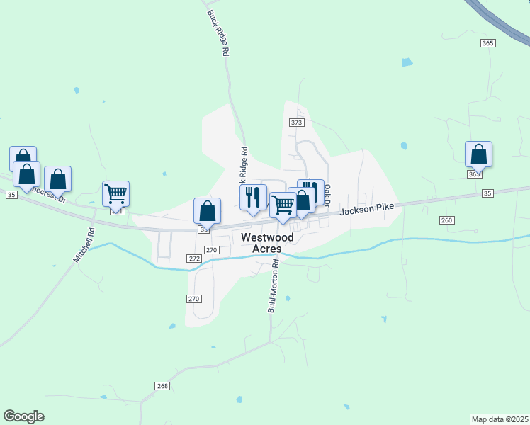 map of restaurants, bars, coffee shops, grocery stores, and more near 1192 Jackson Pike in Gallipolis