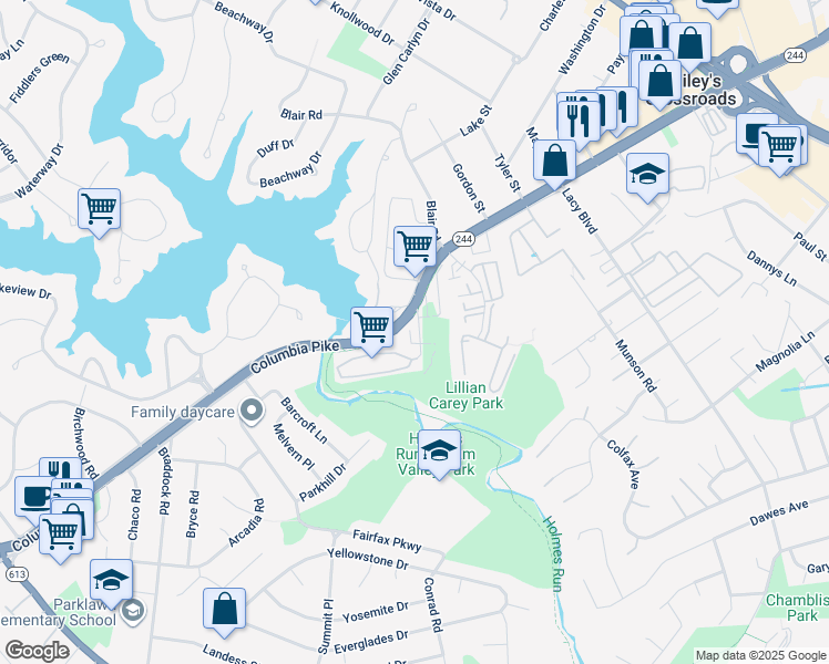 map of restaurants, bars, coffee shops, grocery stores, and more near 3716 Powell Lane in Falls Church