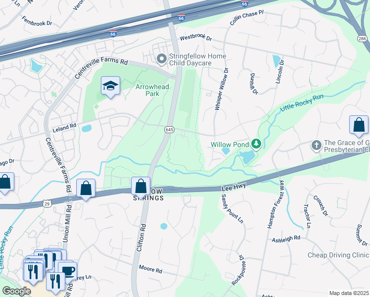 map of restaurants, bars, coffee shops, grocery stores, and more near 13175 Autumn Willow Drive in Fairfax