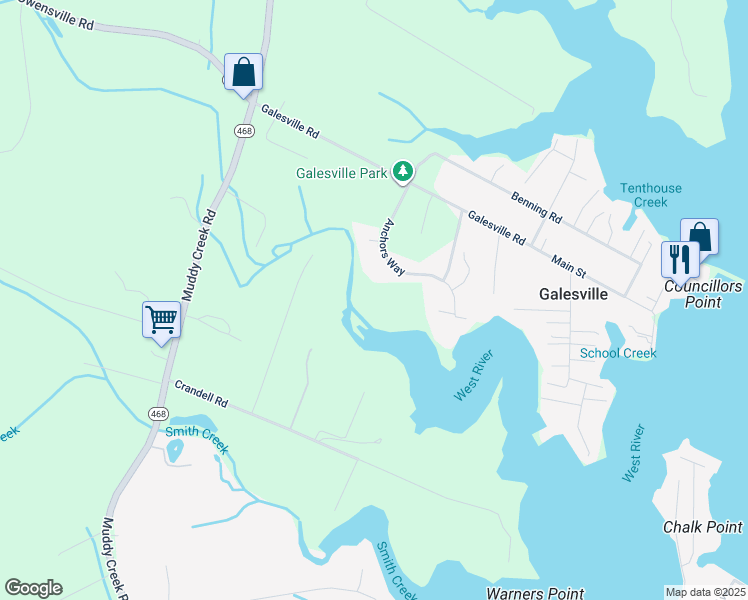 map of restaurants, bars, coffee shops, grocery stores, and more near 4873 Anchors Way in Galesville