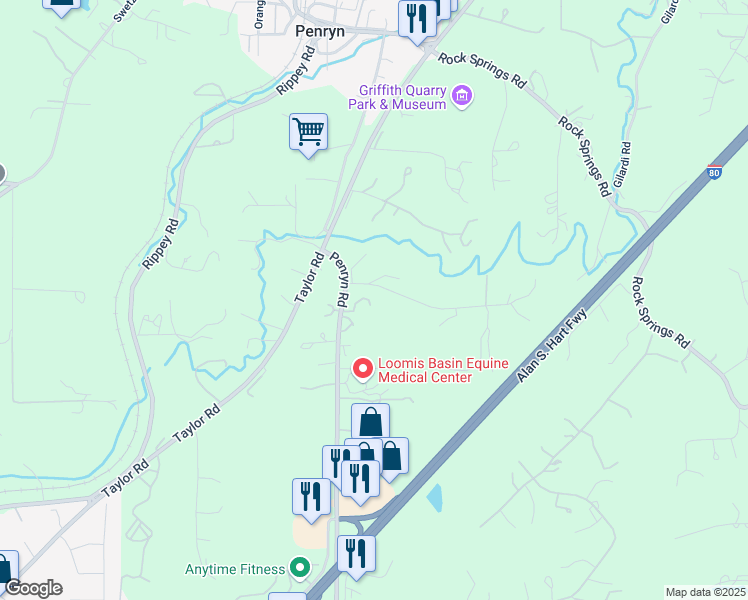 map of restaurants, bars, coffee shops, grocery stores, and more near 2763 Penryn Road in Penryn