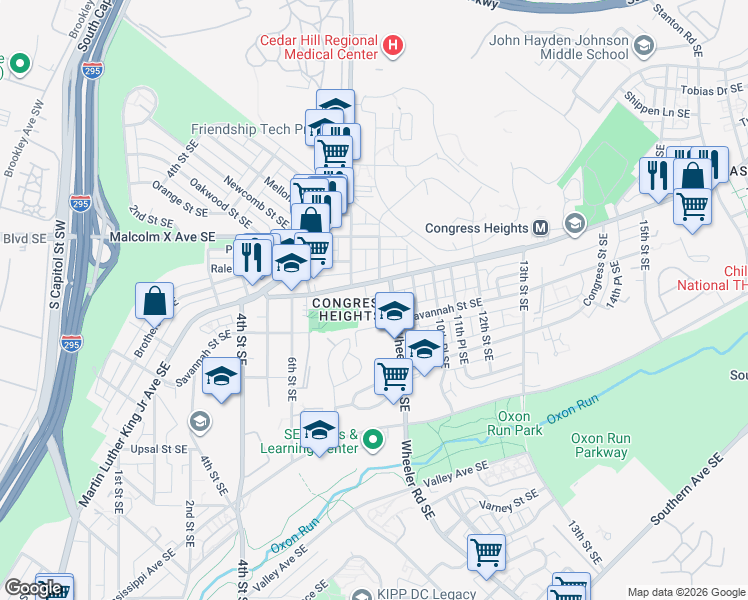 map of restaurants, bars, coffee shops, grocery stores, and more near 3214 8th Street Southeast in Washington