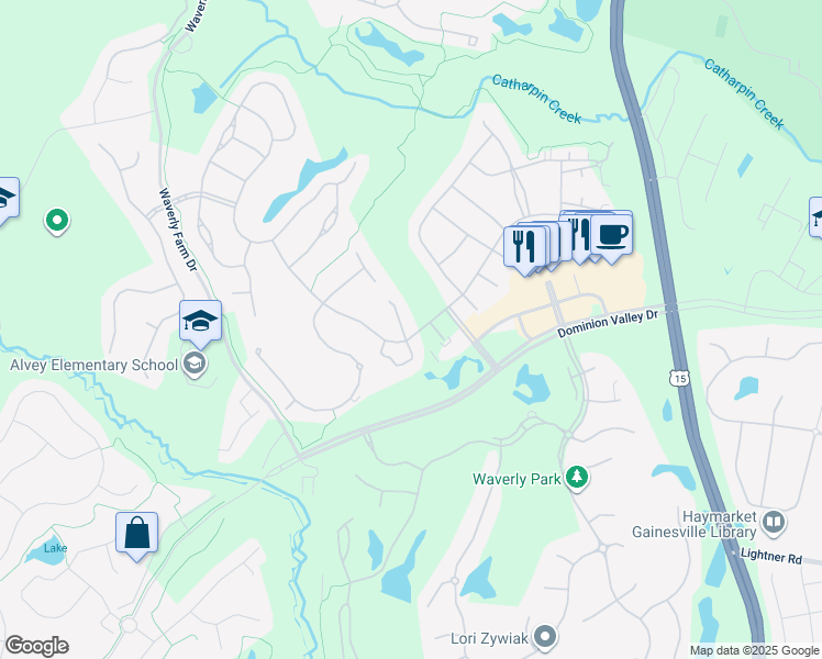 map of restaurants, bars, coffee shops, grocery stores, and more near 5333 Whitworth Court in Haymarket