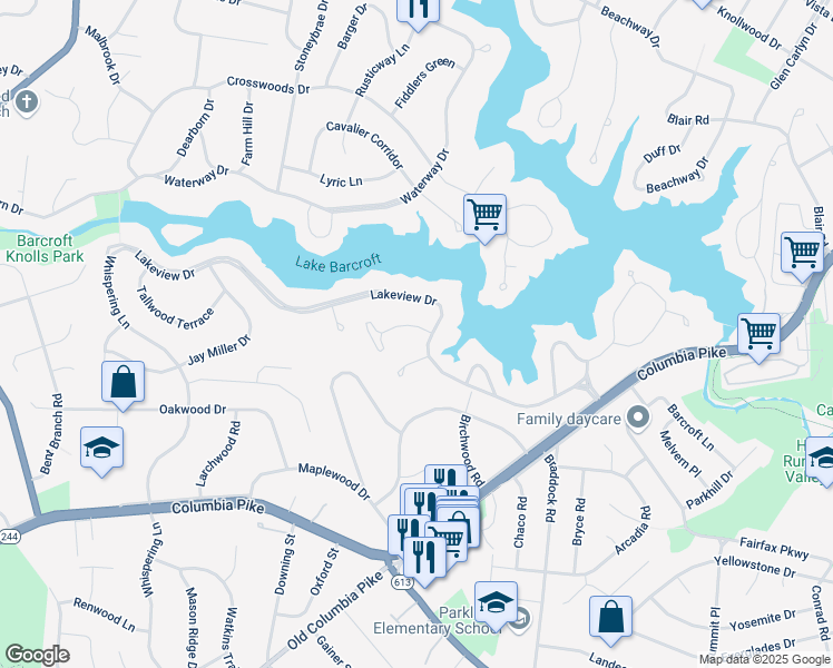 map of restaurants, bars, coffee shops, grocery stores, and more near 6361 Dockser Terrace in Falls Church