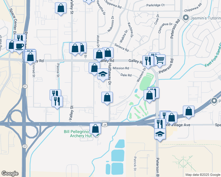 map of restaurants, bars, coffee shops, grocery stores, and more near 743 Hathaway Drive in Colorado Springs