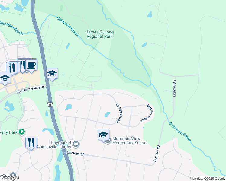 map of restaurants, bars, coffee shops, grocery stores, and more near 5342 Chaffins Farm Court in Haymarket