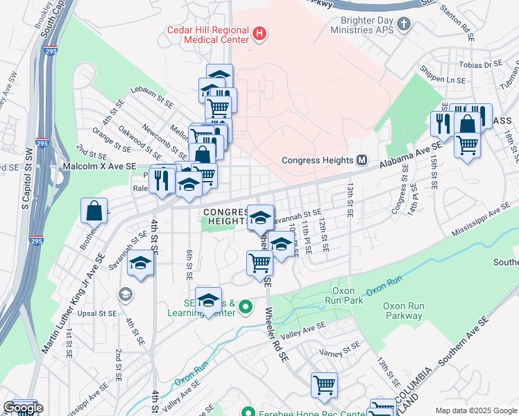 map of restaurants, bars, coffee shops, grocery stores, and more near 101 Independence Avenue Southeast in Washington