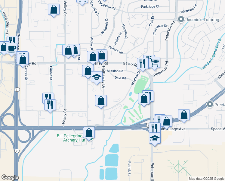 map of restaurants, bars, coffee shops, grocery stores, and more near 727 Hathaway Drive in Colorado Springs