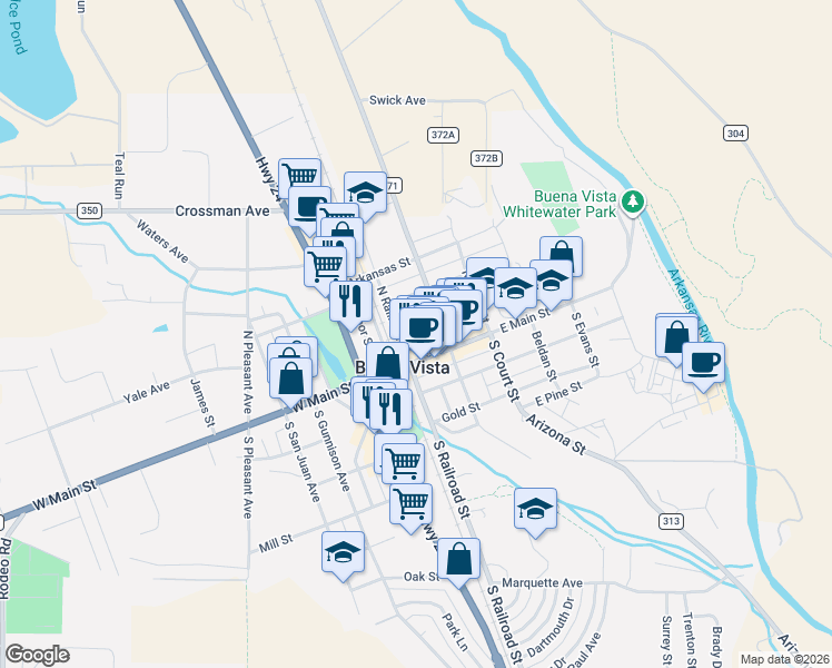 map of restaurants, bars, coffee shops, grocery stores, and more near in Buena Vista
