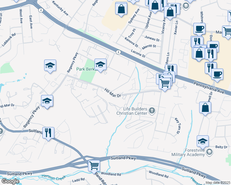 map of restaurants, bars, coffee shops, grocery stores, and more near 6300 Hil-Mar Drive in District Heights