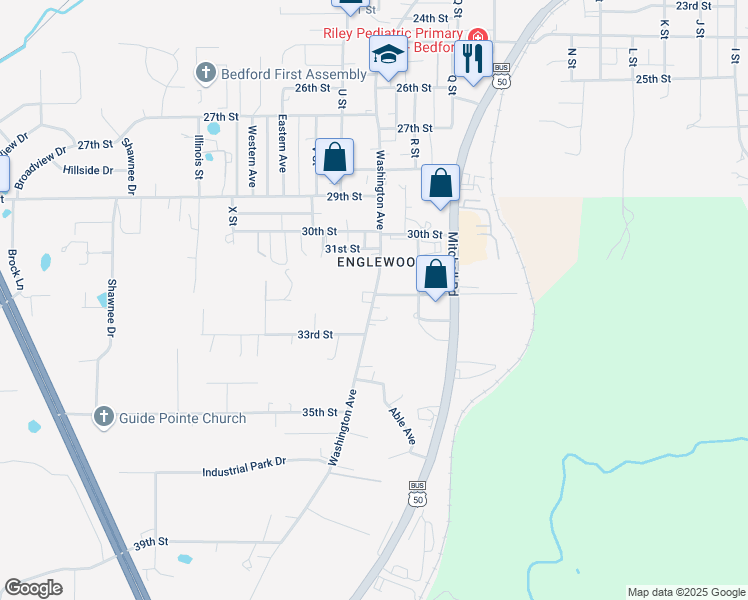map of restaurants, bars, coffee shops, grocery stores, and more near 3203 Washington Avenue in Bedford